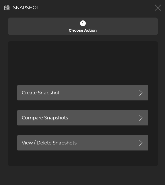 modal prompting user to create, compare, view, or delete snapshots