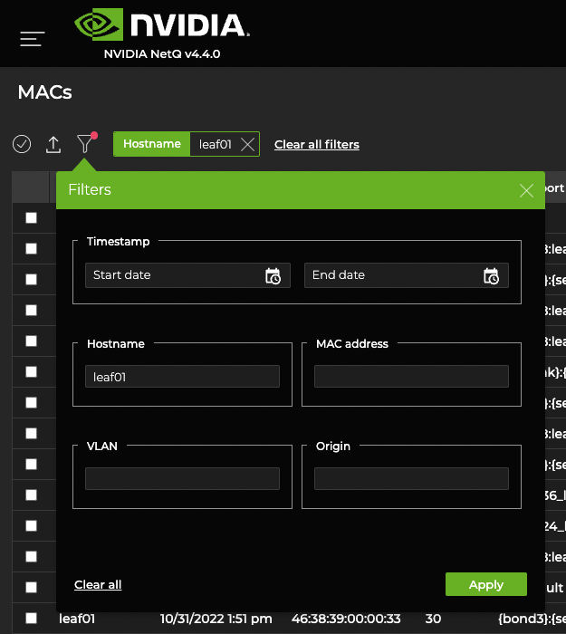 filter dialog prompting user to enter a hostname