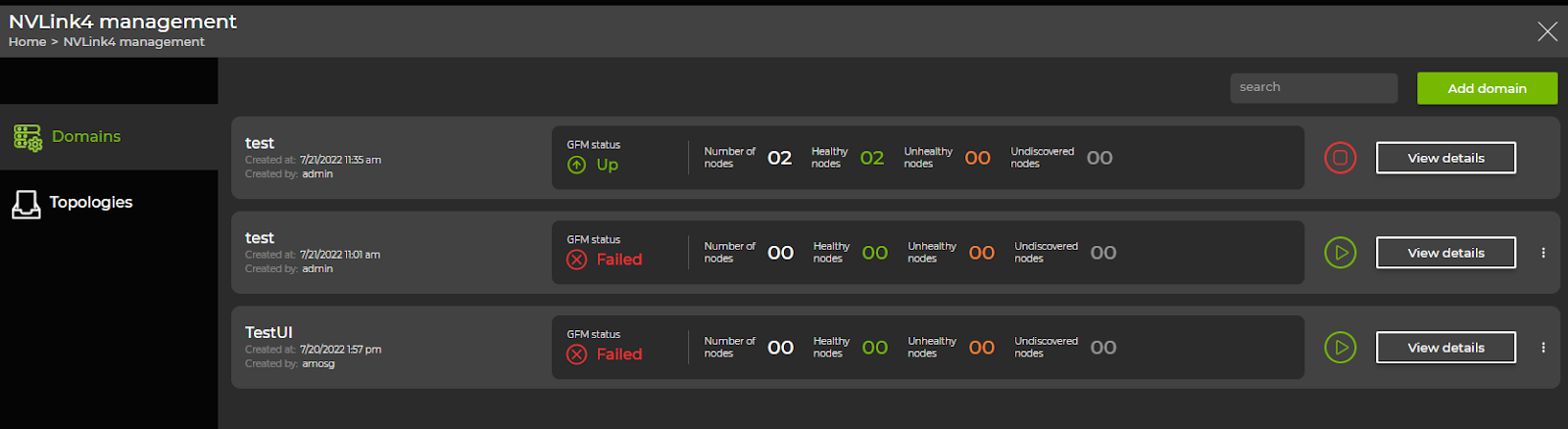 list of three NVL4 domains, including the one created in the preceding steps