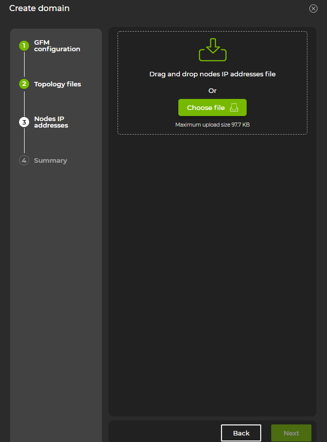 wizard prompting user to upload file containing IP adressess