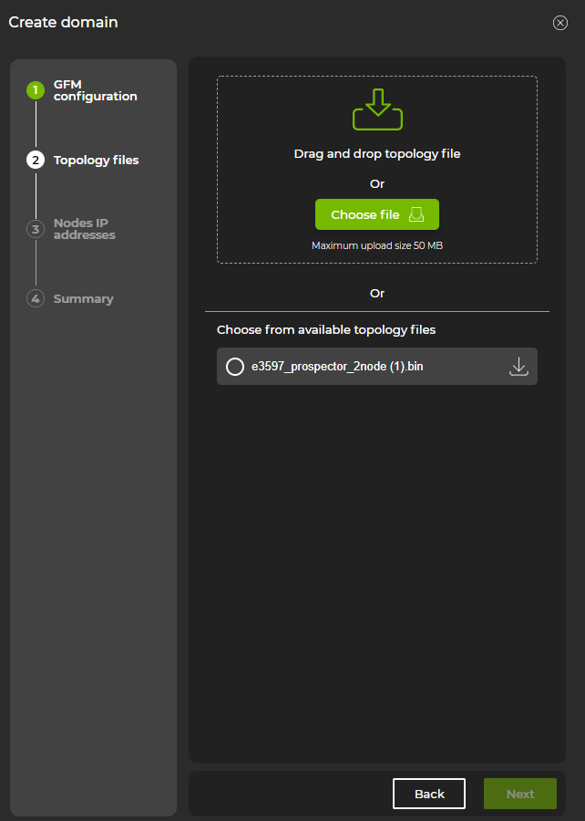 wizard prompting user to upload topology file