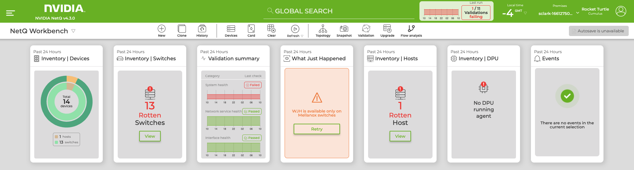 NetQ workbench displayed in light theme